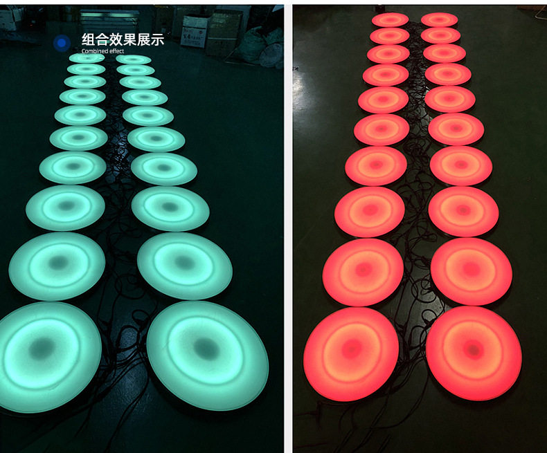 感应踩地砖灯户外脚网红互动彩色圆形LED音乐感应感应跑地板互动