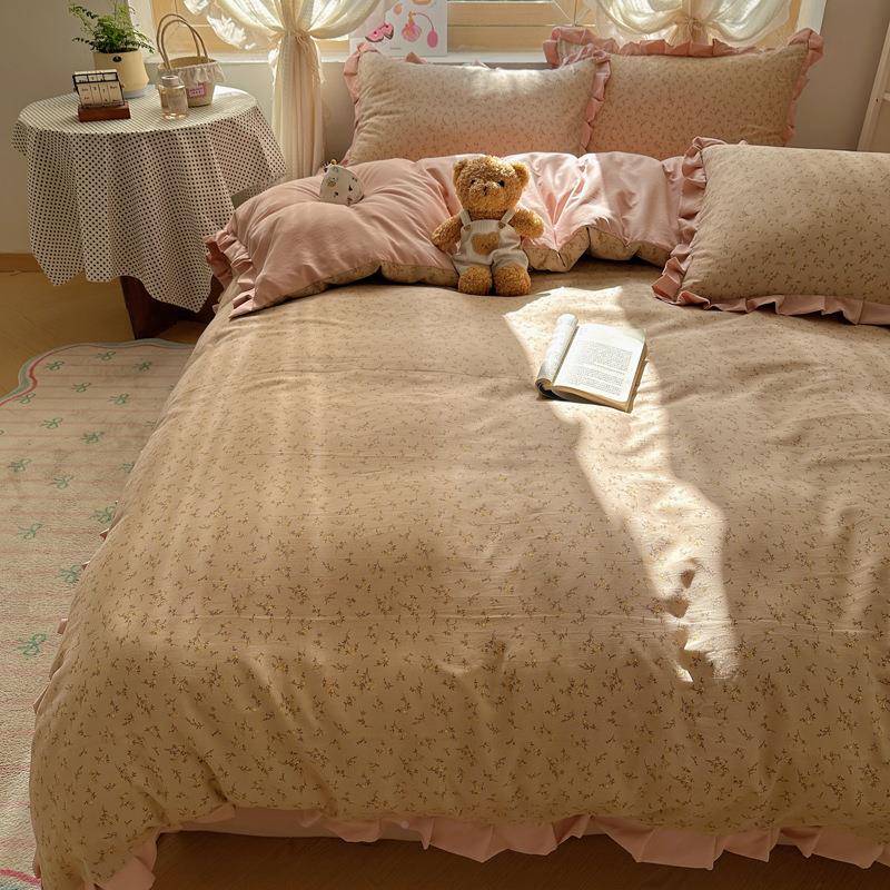 套云hcjf-scs感床棉上四件双层纱水洗棉被套小碎被罩床单学生宿舍