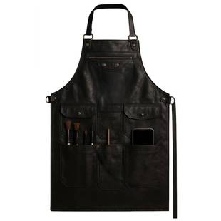 时尚 防g污软皮工字革围裙定制印loo厨房餐饮防油美发8350作服 新款