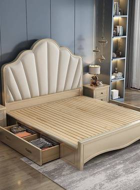 美软式主轻双奢实木床主卧人大床1.8m现代简SEC约1.5米橡木公包婚