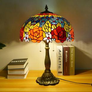 式蒂凡尼新款园客厅H675卧室田树脂大台色灯欧彩玻璃婚庆温馨大台