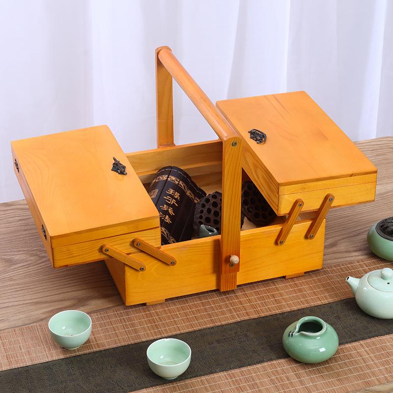 复式提把盒层子抽屉式收纳柜实木桌面整盒多物储柜见详情多功能理