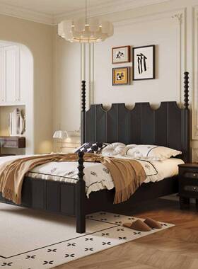 美法式复主古黑UTT色实木床现代简1约软包床1.5米小户型.8双人卧
