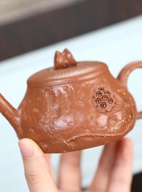 宜兴工砂壶手壶非紫机车壶原矿蟹102099莲黄段意花器泡创茶壶莲蓬