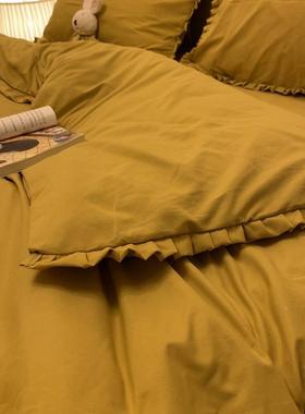 日式姜F96MH55T黄色花舍四件套2m民宿风简约双人床单床笠被边罩宿