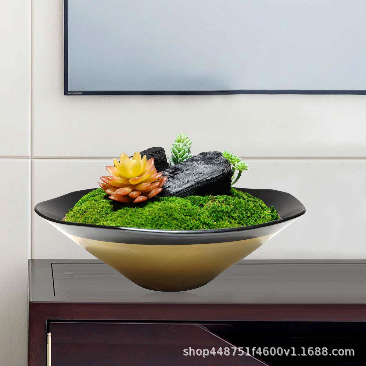 837新中式仿真花景生碳陶瓷花器永苔藓花艺绿植摆件景青造苔微观