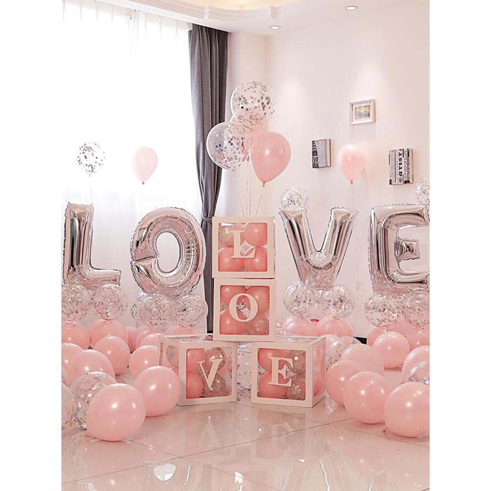 lve字母铝833膜气球装饰婚房布结婚场景置婚礼婚透庆网红明盒子套