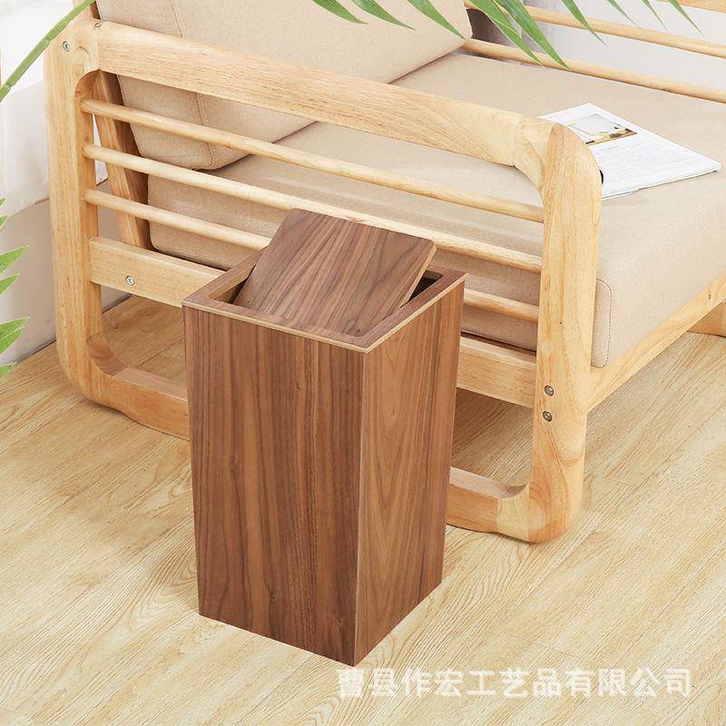 新1品缝直角日质垃圾桶家用客厅卧室式厨房木窄卫生间酒店纸篓