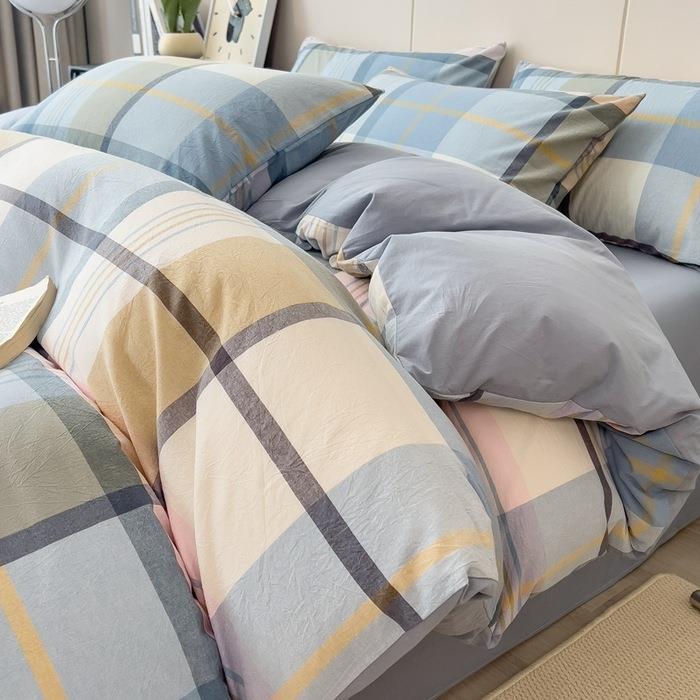 202LKB4全棉水洗格棉被套件子100棉夏纯季被罩单人宿单舍学生