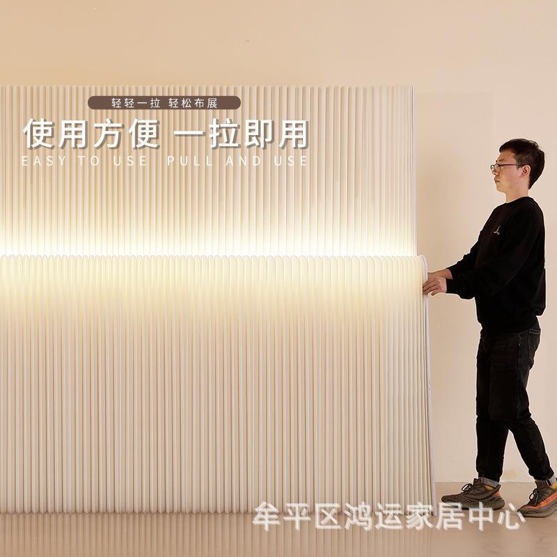 氛围灯款折叠纸屏风隔断办室展单层无帽会公安分隔隔自装隔断墙假