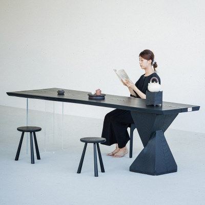 叁几 白蜡木餐桌家用民宿碳化实木大板茶桌茶台侘寂风亚克力桌子,住宅家具,家用茶台/茶桌,淘宝优惠券,粉丝福利购,淘宝优惠卷