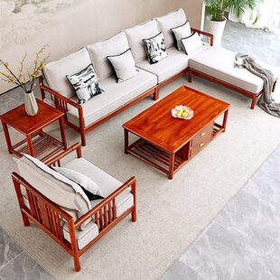 红木新中式贵妃沙发刺猬紫檀现代简约小户型花梨木实木转角沙发