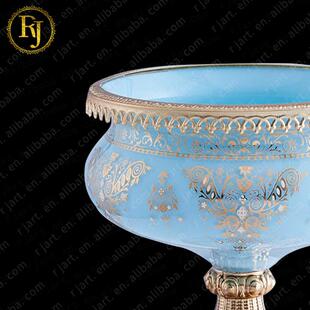 欧式风果盘玻皇冠浅蓝璃哈萨中东中亚克轻奢家居客格厅几水果盘工