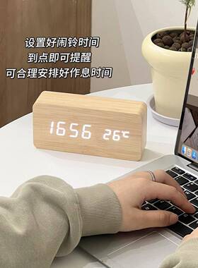 时尚木质舍ED时卧钟闹钟桌面台式电子学生宿ltao7529床头钟室台钟