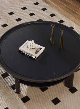 法式形SK-01复古实木几圆美式茶桌黑色小子小户型客桌厅茶茶几202
