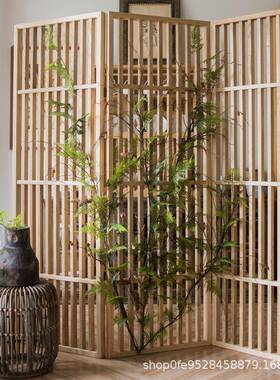 实木中屏断风厅隔简约现代玄关客办公移动折屏日式式MQ03978白蜡