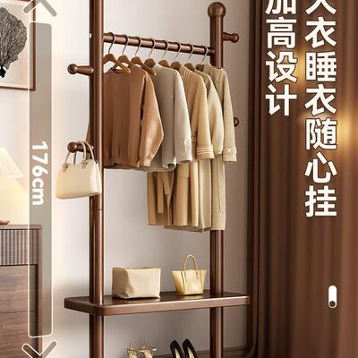 实木衣帽空架落地卧室家用挂衣架室内的小不型YEA占间中式挂衣服