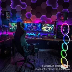 创led圆意圈五简约落地灯客厅卧834室现代暖触光摸调光环落地灯