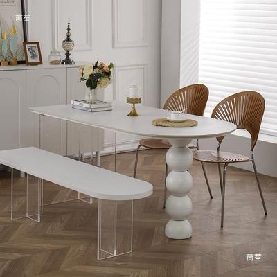 法式岩板餐桌小网户家用2023.08.红奶油台风半椭型圆靠墙亚克力悬