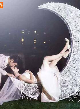 百界件铁艺婚庆道具白色月落型地摆摄影影楼布153亮景大户外弯月