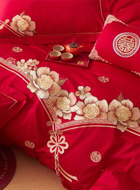 全婚庆棉四套婚嫁床品刺绣被套件房红色结婚礼婚婚床喜HFT6庆中式