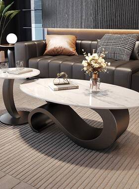 ir意小式黑色岩板茶几户轻型奢现代简60718约椭形网红圆客厅家用