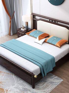 新中实木床简UYP约代米8x2储物床卧1式家用卧床室双人婚床现米主