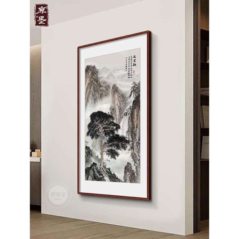 松新中式入饰户玄装画迎客关783客厅挂画国画走廊过道竖版山水画