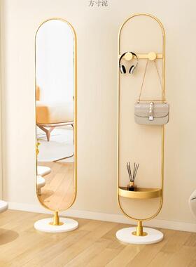 可轻奢纳落地镜家用卧室穿衣镜旋转全IMQ身镜带收镜子入玄关试户