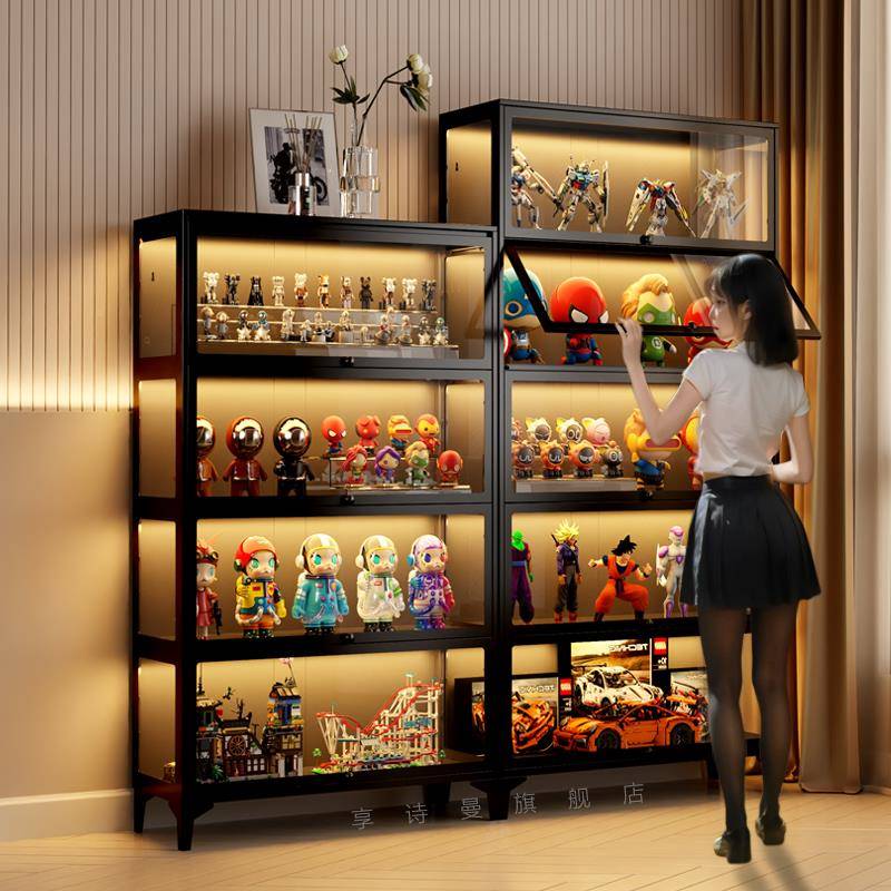 myFG-H色黑家书用钢制柜带门玻展示柜防尘书架铁艺置物架铁璃皮储