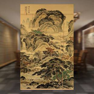 印卷花国图案MVE中式山水画竹断帘书房隔玄关竹窗帘卷帘竹帘