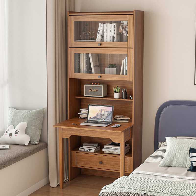 卧室折叠书桌书架一体实木色胡桃电脑桌学生家用书柜小户型写字台,3C数码配件,摄像机配件,淘宝优惠券,粉丝福利购,淘宝优惠卷