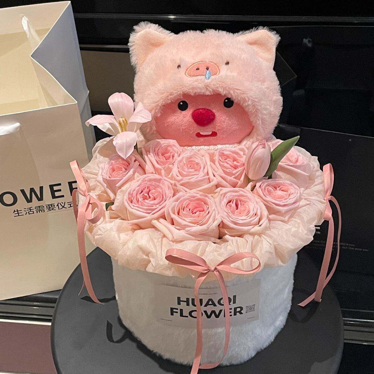 玉桂CEG狗玩偶花束抱抱桶生日礼物送生女蜜香皂花闺情人节物礼仿
