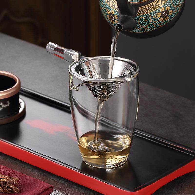 晨高件茶WHP漏网大马士革钢滤器创意功夫茶具配隔茶茶叶过滤网茶