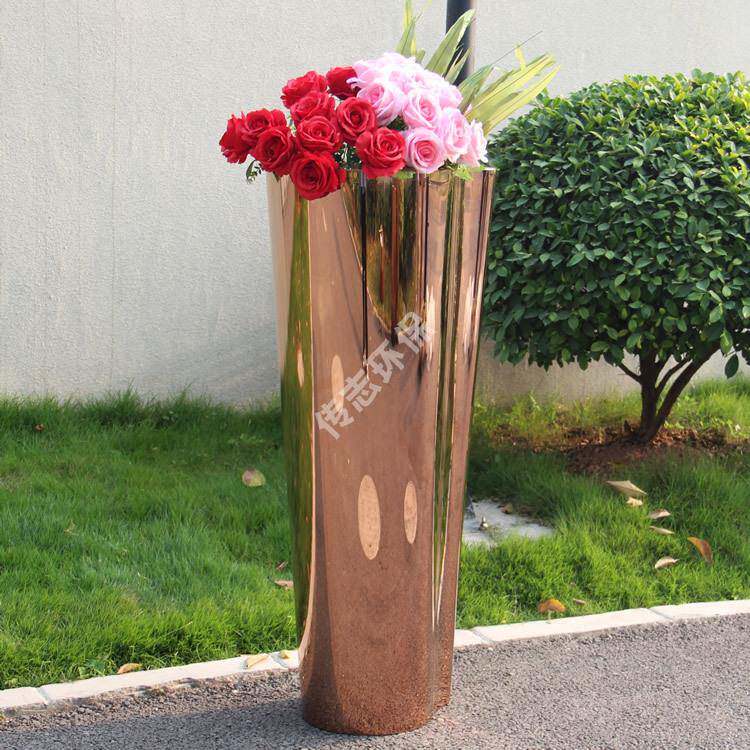 室内镜XB117面玫金不锈钢花酒店金属钵厂家 花盆简约落地式瑰花箱