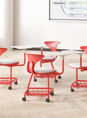 红色四字脚塑料培训带大约ZC-1123写板简写字椅办公椅会议椅带书