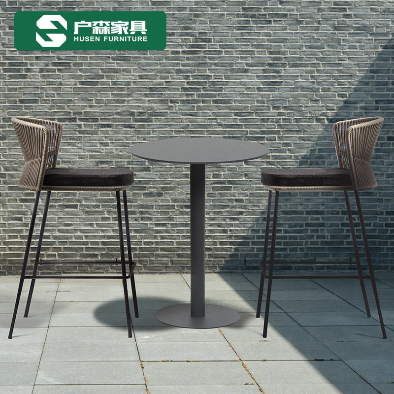 户外吧椅酒吧高脚凳吧台KTV家具绳编餐厅酒店网红靠背椅创意室外