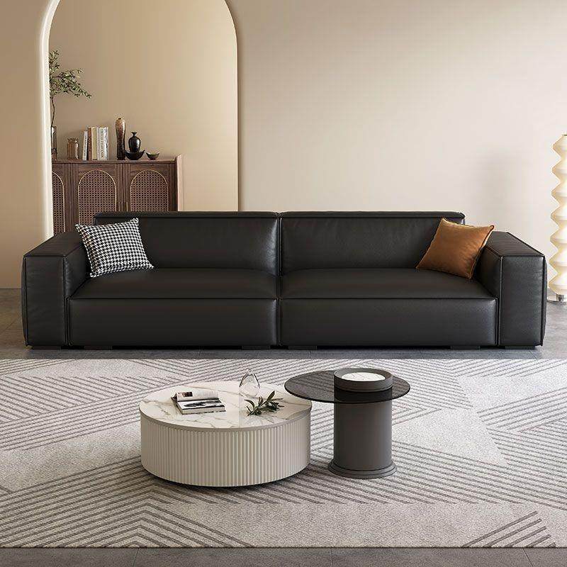 意式轻奢黑色沙发现代客厅办公室接待极简皮艺直排豆腐块组合沙发