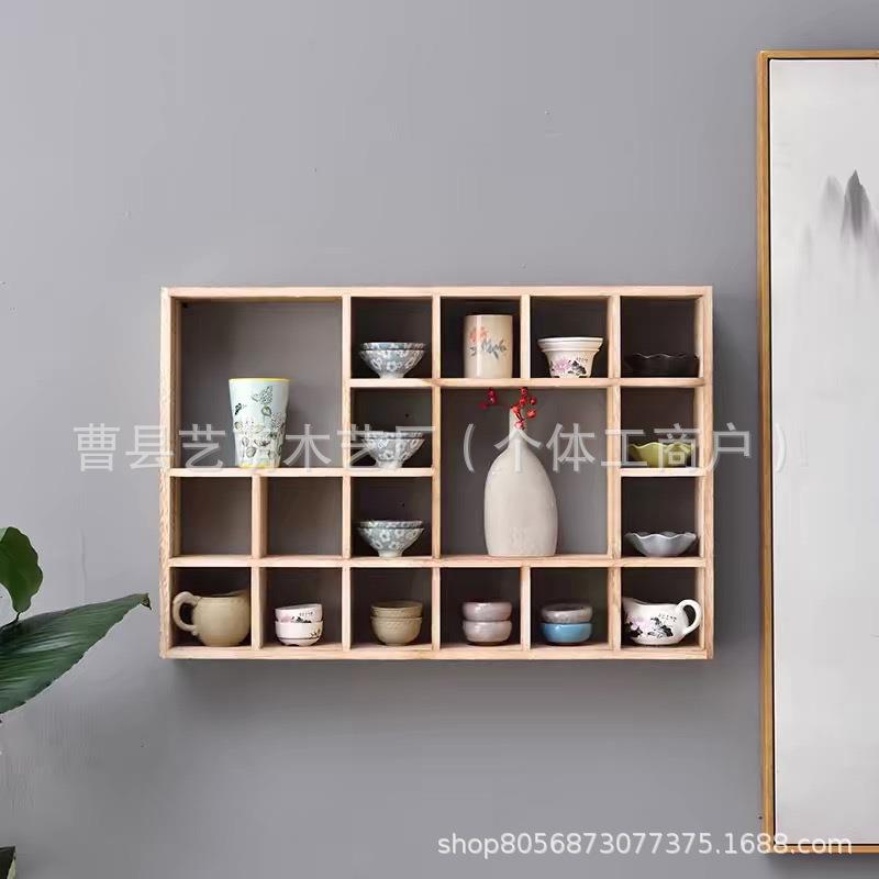 现货烧桐木博古架实木壁挂墙茶具架隔断置物架客厅多宝阁中式简约