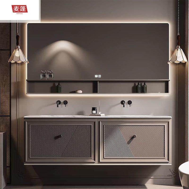 中式风格法式复古浴室柜橡木组合卫生间陶瓷一体盆洗手脸盆洗漱台