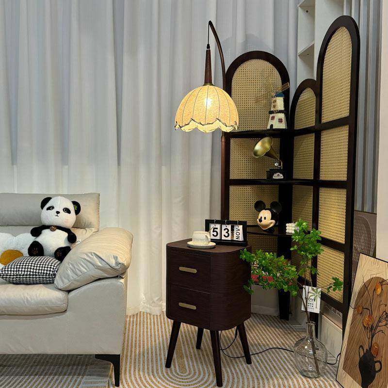 中古落地灯卧室床头柜一体台灯实木置物茶几装饰客厅沙发旁氛围灯