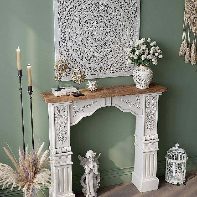 欧式实木壁炉装饰柜浮雕复古做旧拱形法式假壁炉装饰客厅小壁炉架
