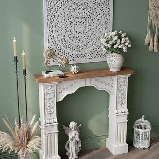 欧式实木壁炉装饰柜浮雕复古做旧拱形法式假壁炉装饰客厅小壁炉架