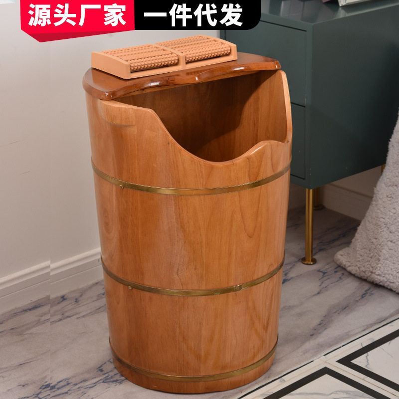 泡脚桶木桶橡胶木蒸泡两用足浴盆家用实木加厚足浴桶过小腿泡浴桶