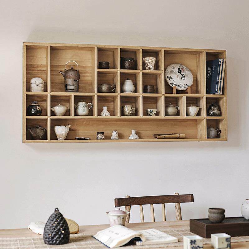 实木墙上置物架壁挂格子架博古架多宝格茶室收纳展示架新中式