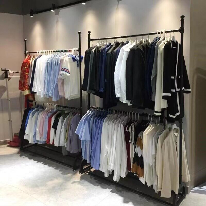 服装店双杆落地铁艺衣架展示架