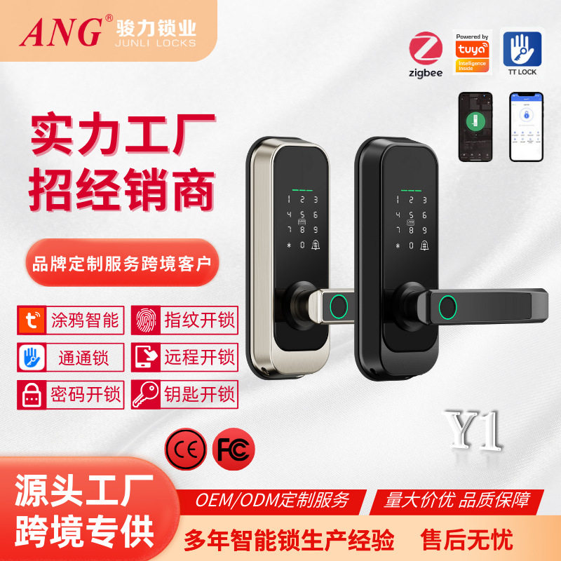 美式涂鸦免开孔指纹密码智能锁