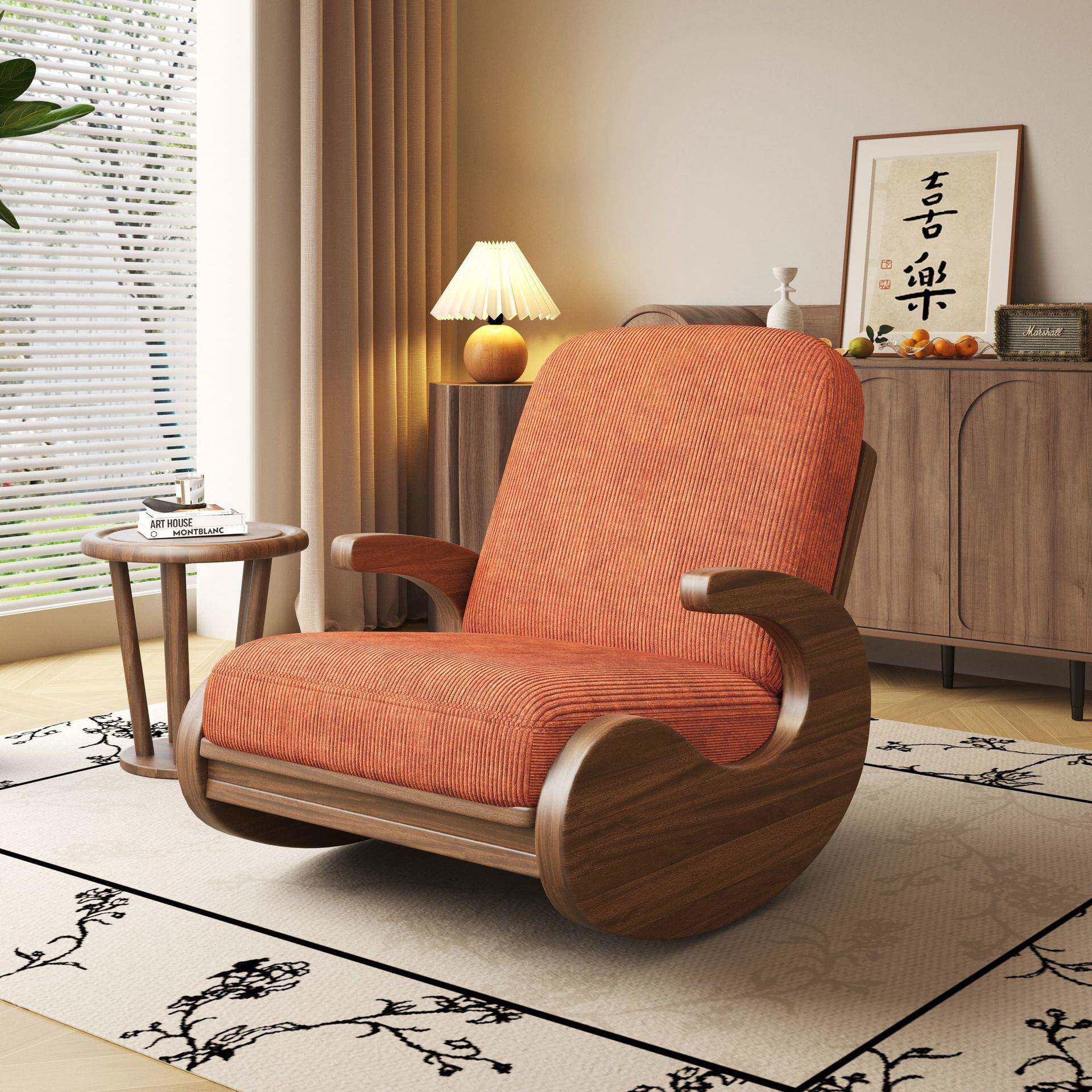 中式实木摇椅单人舒适摇椅阳台花园休闲躺椅大小户型家庭懒人沙发