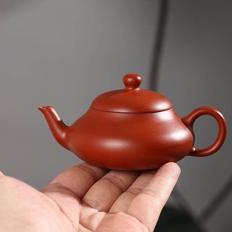 潮州原矿朱泥手拉壶朱泥矮梨壶大容量工夫茶壶家用冲茶壶工夫茶器
