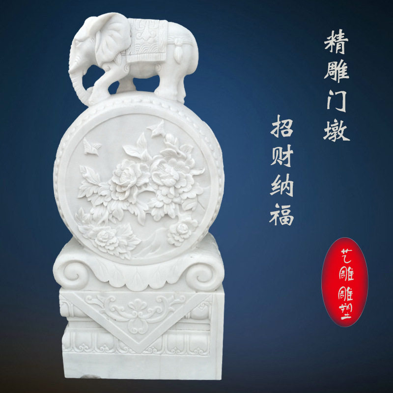 汉白玉仿古精雕抱鼓门墩现货